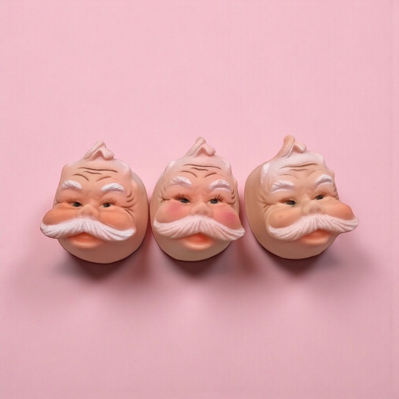 Vintage Santa Claus Heads Set of 3 – Retro Plastic Rubber Faces, Craft Supply - Picture 1 of 10